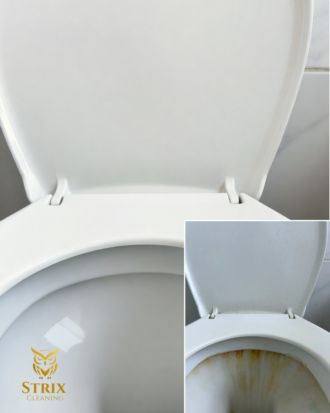 Voor en na reiniging van toilet bij kantoor in Drachten Friesland door zakelijk schoonmaakbedrijf
